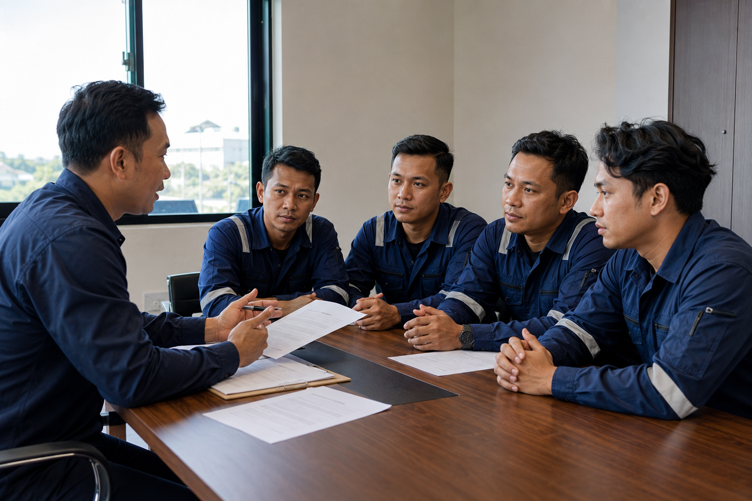 Indonesian seafarers attending a pre-joining crew briefing