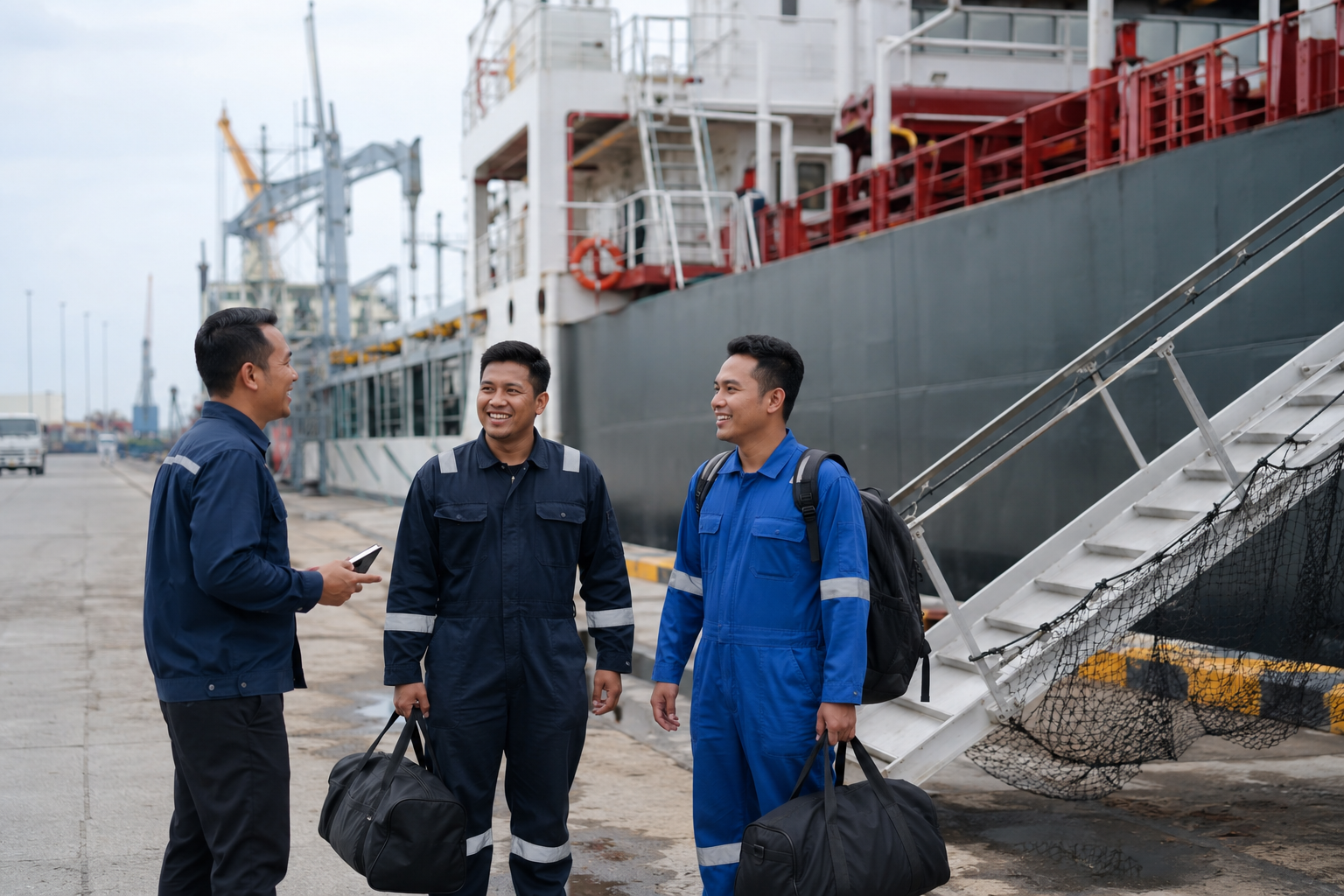 Indonesian seafarers receiving deployment coordination at port