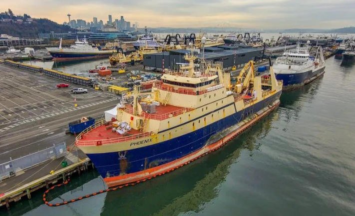 Commercial vessel at sea representing international principal operations